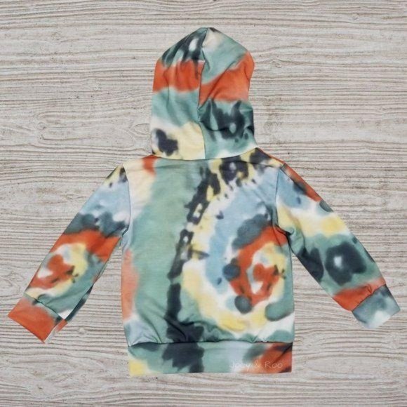 Green & Orange Tie Dye Hoodie with Pocket - Picture 3 of 3